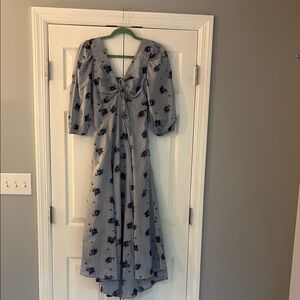 Free People Blue Floral Tie-Front Midi Dress